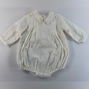 Sophie & Lucas - Baby Bubble Romper Ivory Blue Trim Peter Pan - 18M